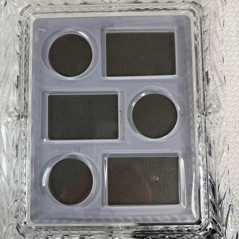 Vintage Heavy Lead Crystal 6 Opening Collage Picture Frame Scalloped Leaf 11x13